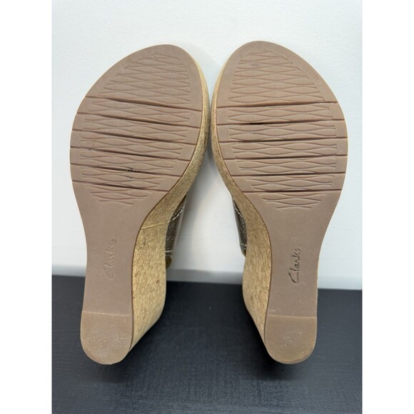 Clarks Wedge Sandals Womens Size 7 Aisley Tulip Gold Metallic Leather - Picture 8 of 12